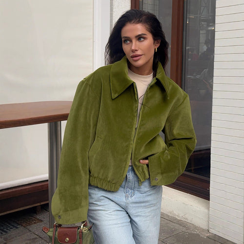 Damen Modische Veloursjacke mit elastischem Bund EB
