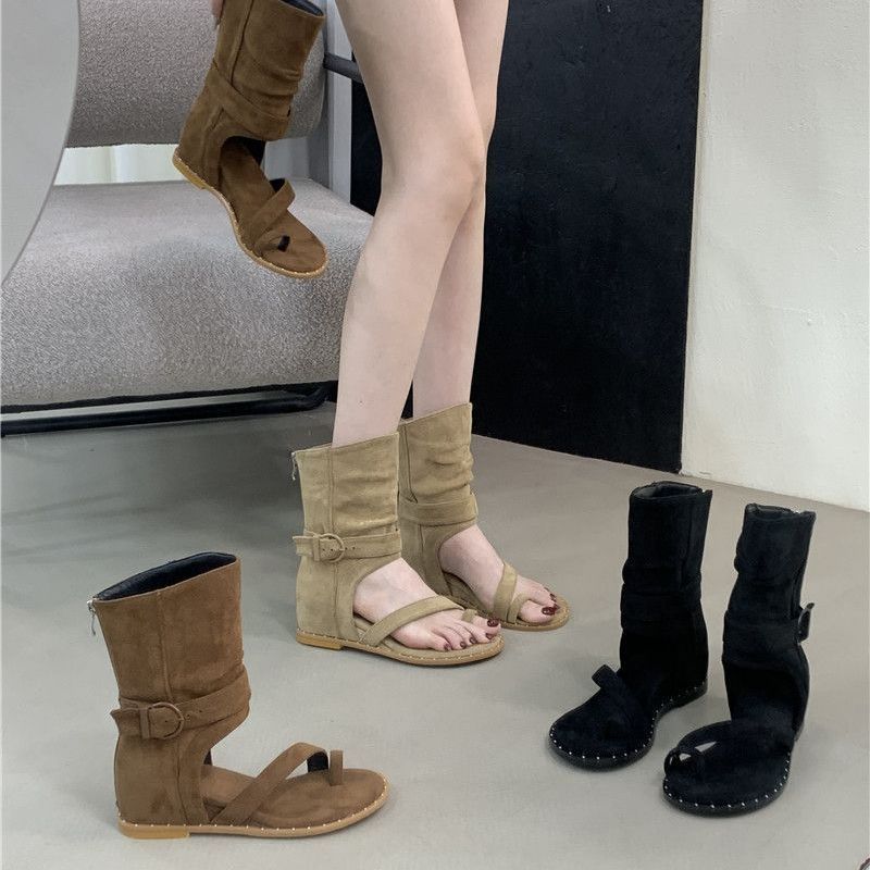 Damen modische Stiefeletten mit offener Zehenpartie und flexiblem Riemen EB