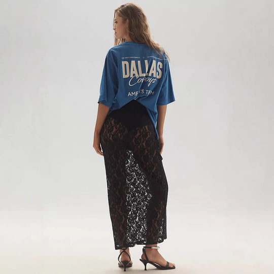 Damen Spitzenrock im langen, eleganten Design mit hohem Schlitz EB