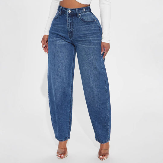 Damen Bequeme Hochtaillierte Jeans mit weitem Schnitt EB