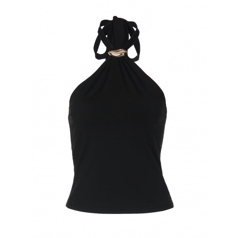 Damen Haltertop mit elegantem Ringdetail und figurbetontem Schnitt EB