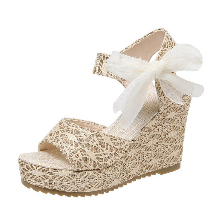 Damen Wedge-Sandalen mit eleganter Schleifenverzierung und hochwertigem Obermaterial EB