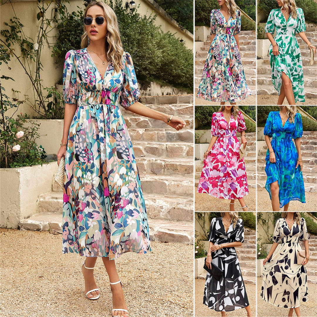 Damen Maxi Kleid mit 3/4-Ärmeln und floralem Design EB