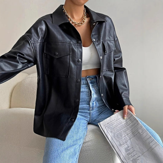 Damen Kunstleder Overshirt EB