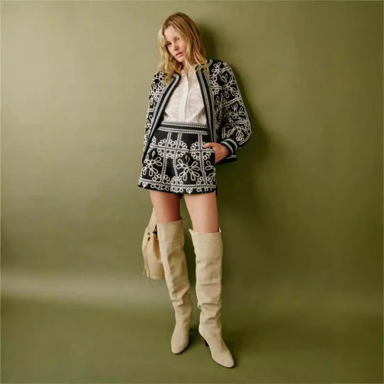 Damen gestickte Blumenjacke mit Volumenärmeln EB