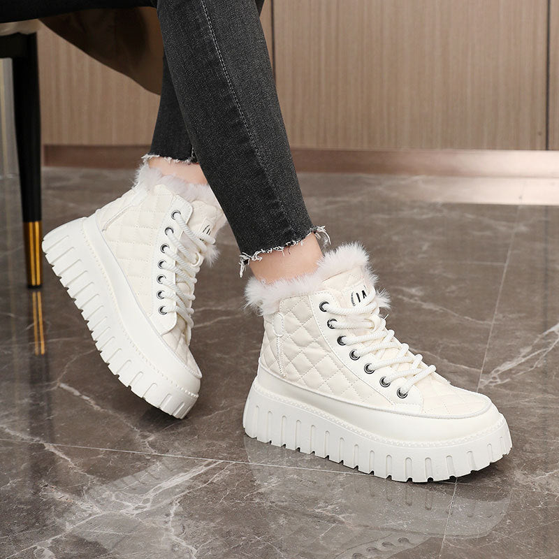Damen High-Top Sneakers mit luxuriösem Kunstfellkragen und rutschfester Sohle EB