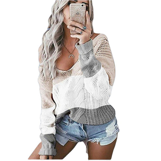 Damen Strickpullover mit großzügigem Ausschnitt und modischem Muster EB