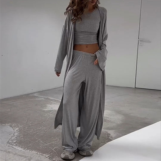 Damen gemütliches Loungewear-Set mit weitem Cardigan und Cropped Top EB