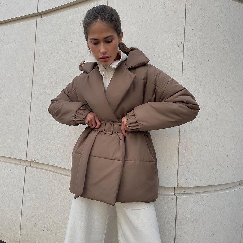 Damen Elegante und warme Wattierte Jacke mit Taillengürtel EB