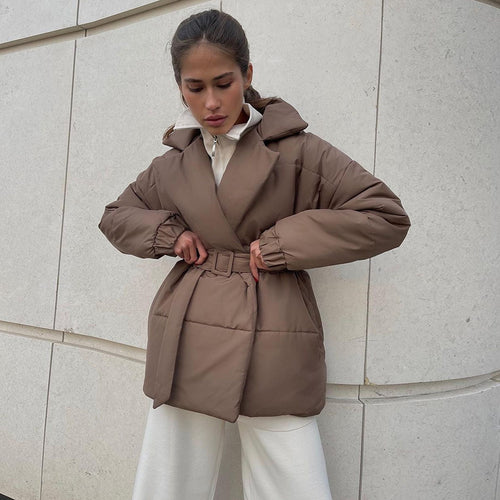 Damen Elegante und warme Wattierte Jacke mit Taillengürtel EB