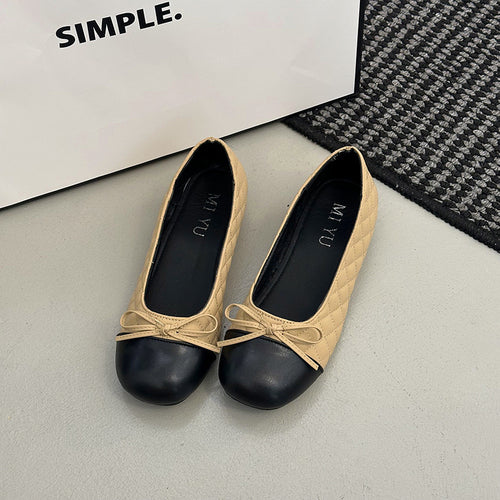 Damen edle Ballerinas mit feinem Schleifendetail und kontrastierendem Zehenbereich EB