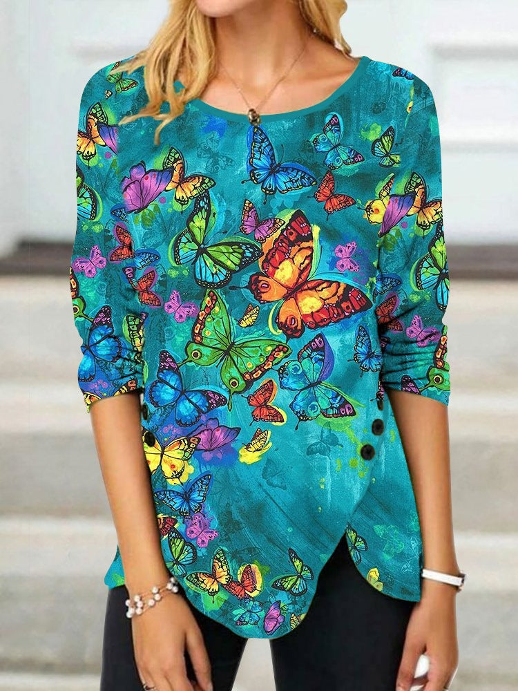 Damen Langärmeliges Oversize-Sweatshirt mit abstraktem Aquarell-Mosaikprint EB