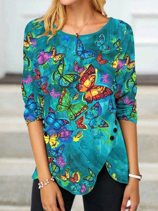 Damen Langärmeliges Oversize-Sweatshirt mit abstraktem Aquarell-Mosaikprint EB