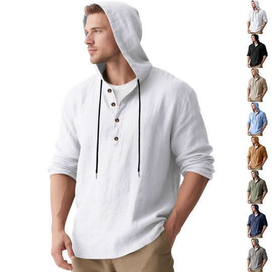 Herren lässiges Kapuzenhemd mit Knopfleiste und hochwertigem Baumwollmaterial EB