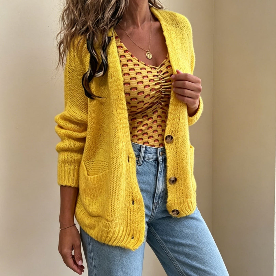 Damen Grobgestrickter Oversize-Cardigan mit Knopfleiste und Eingrifftaschen EB