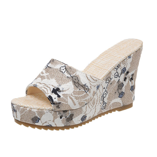 Damen Keilabsatz-Sandaletten mit floralem Design EB