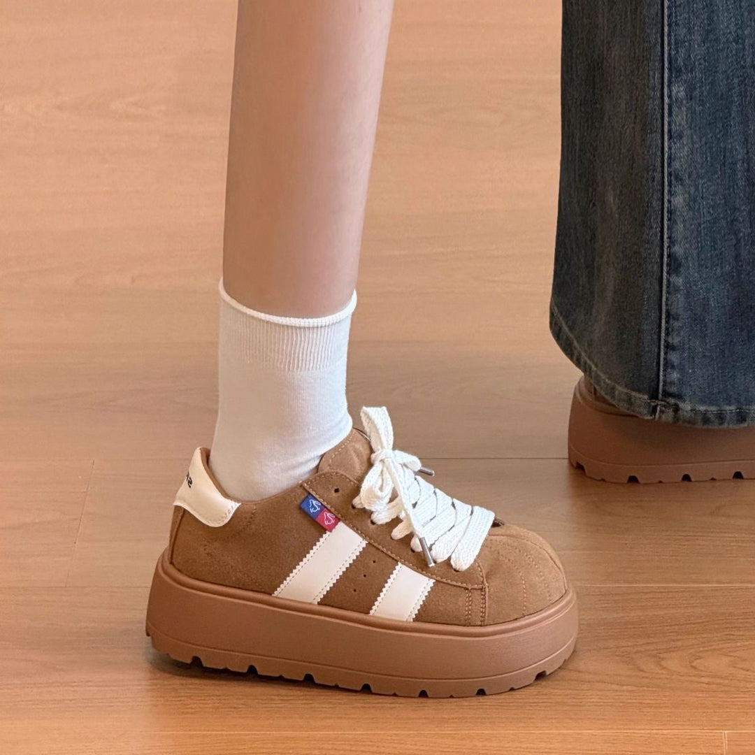Damen Sportliche Plattform-Sneaker mit strapazierfähigem Obermaterial EB