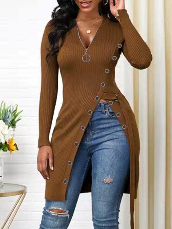 Damen Strickmantel mit asymmetrischem Schnitt und dekorativen Knopfdetails EB