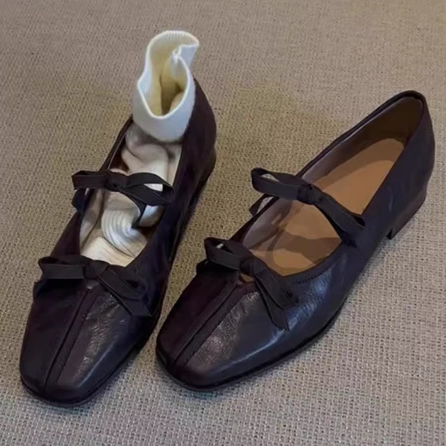 Damen Ballerinas mit femininer Schleifenverzierung und hochwertiger Lederoberfläche EB