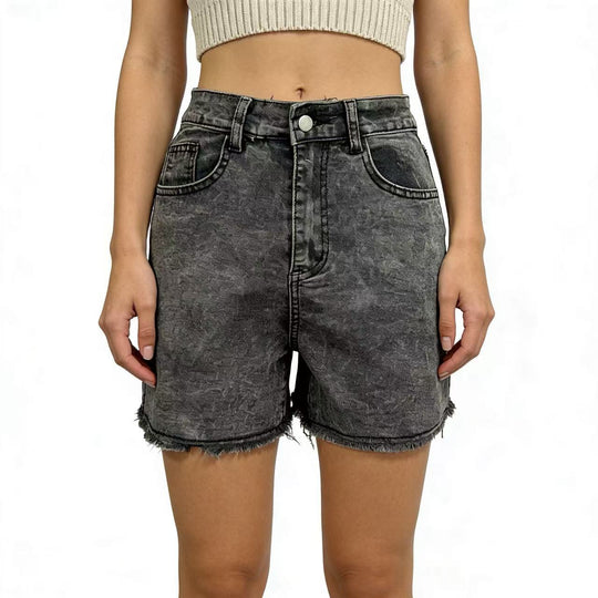 Damen modische Denim-Shorts im lässigen Schnitt mit fransigem Saum EB