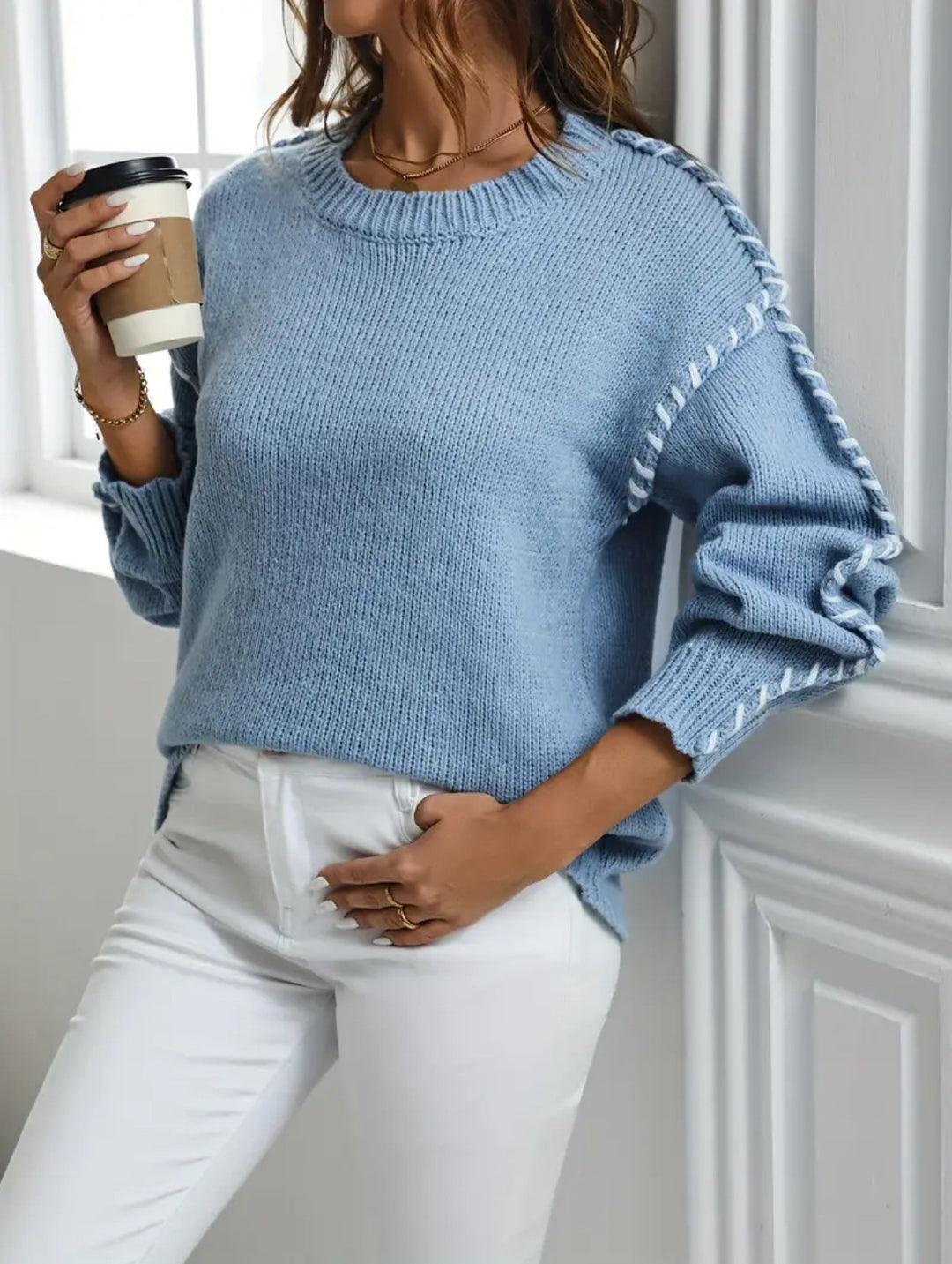 Damen Großer Strickpullover mit dekorativem Saum EB