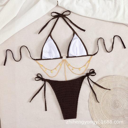 Damen Triangel-Bikini mit goldenen Kettenverzierungen EB
