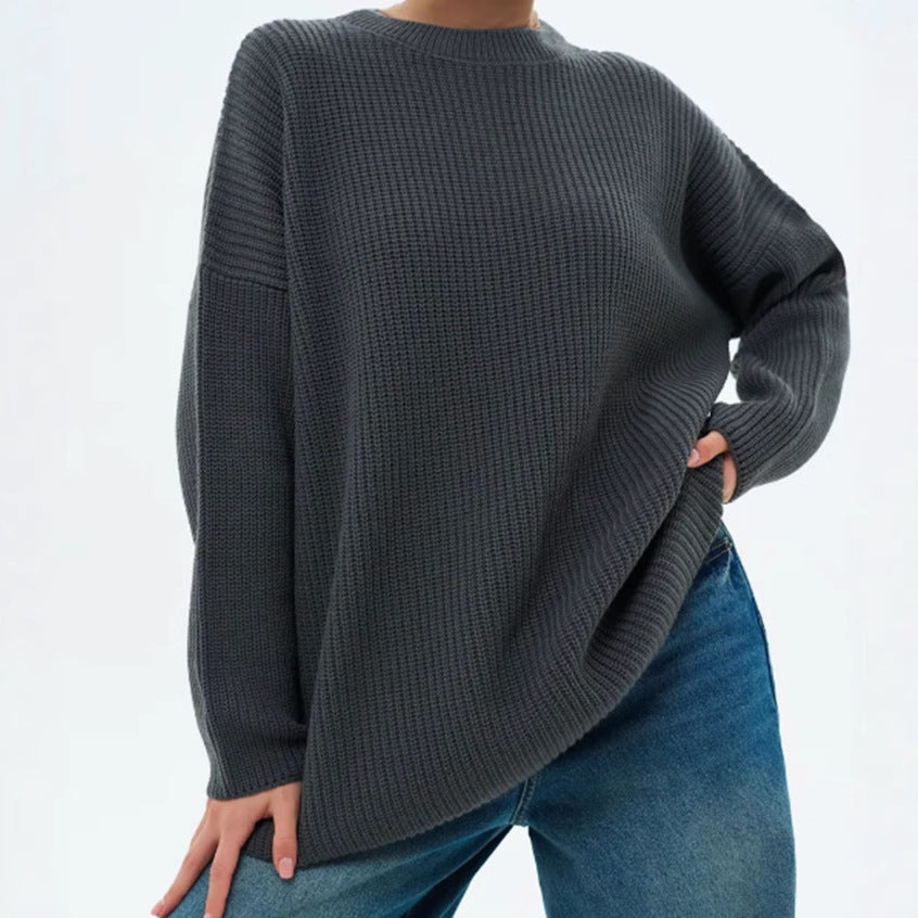 Damen Lässiger Grobstrickpullover mit weiten Ärmeln und modernem Schnitt EB