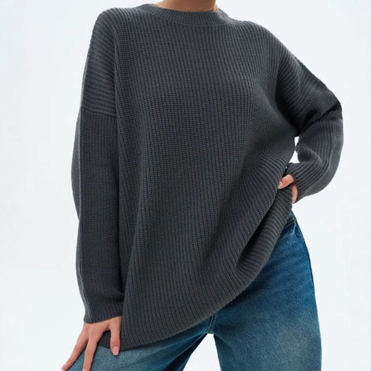 Damen Lässiger Grobstrickpullover mit weiten Ärmeln und modernem Schnitt EB