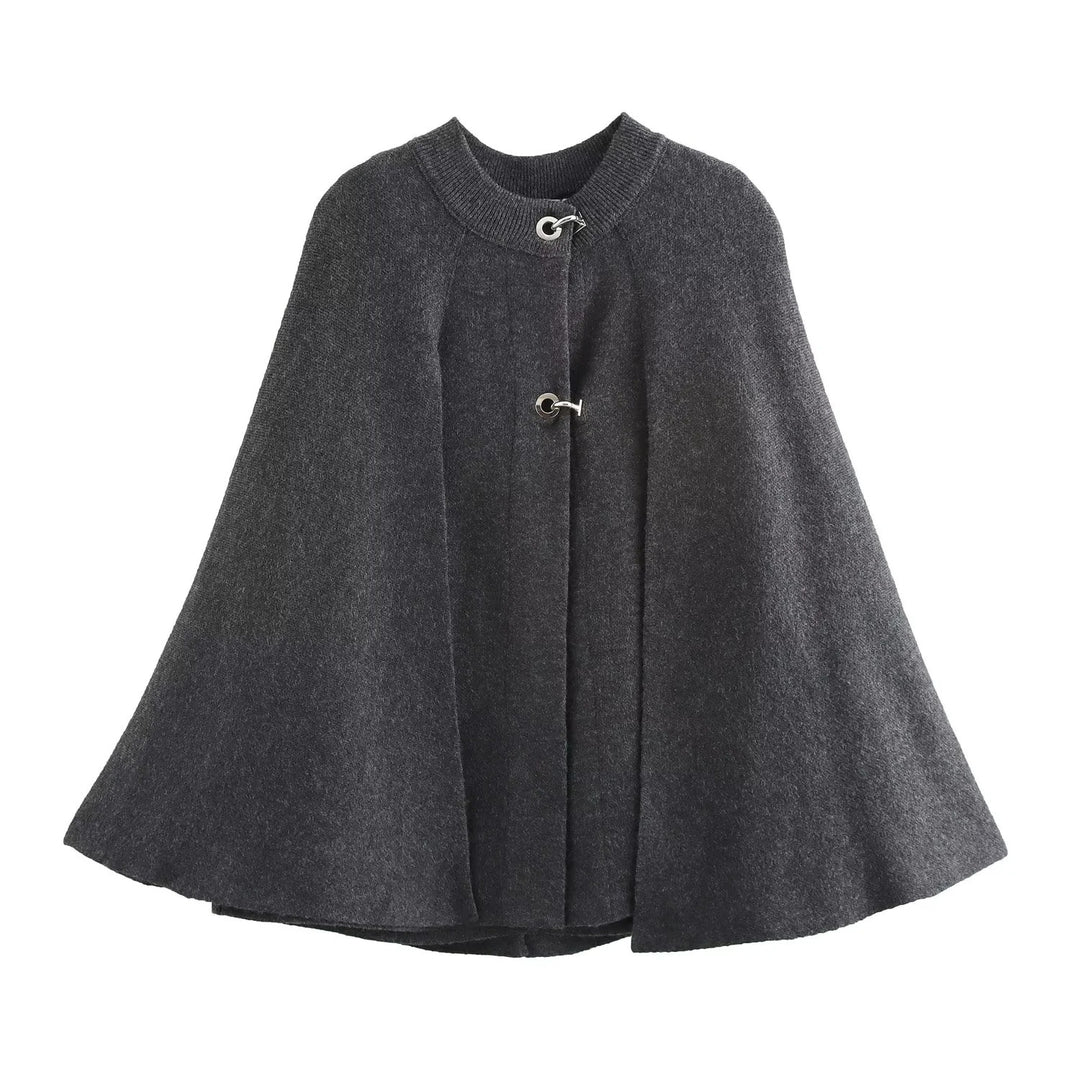Damen modische Umhangjacke mit elegantem Stehkragen und dekorativen Knopfdetails EB