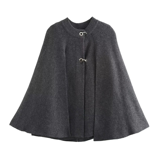 Damen modische Umhangjacke mit elegantem Stehkragen und dekorativen Knopfdetails EB