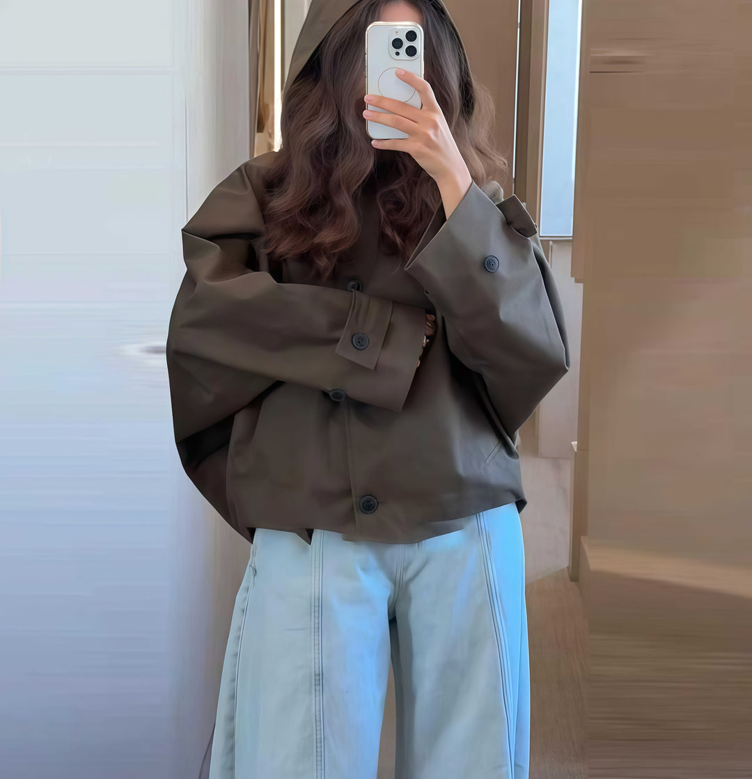 Damen Oversized Regenjacke mit Kapuze und modischem Schnitt EB