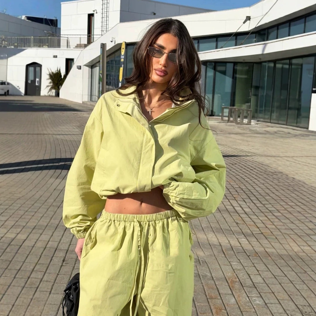 Damen nan lässiges Zweiteiler-Set aus fließendem Stoff mit weitem Bein EB