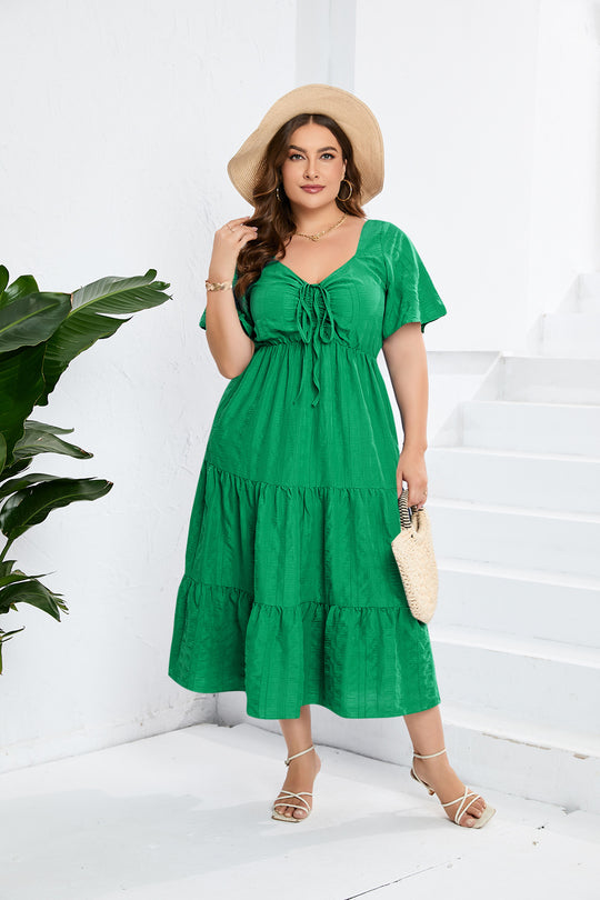 Damen Sommerliches Midikleid mit schmeichelndem Taillenzug und luftigen Ärmeln EB
