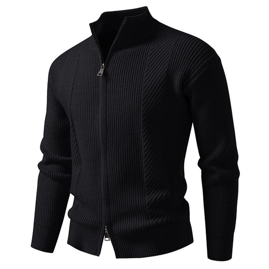Herren modische Strickjacke mit Stehkragen und durchgehendem Reißverschluss EB