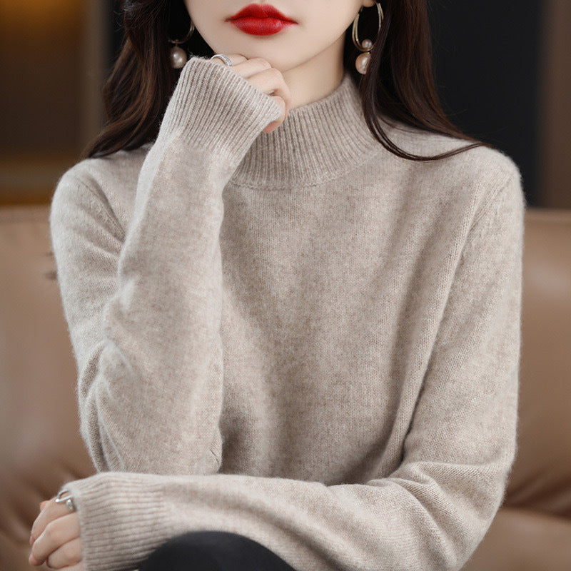 Damen Hochwertiger Pullover mit Stehkragen aus feinem Strick EB
