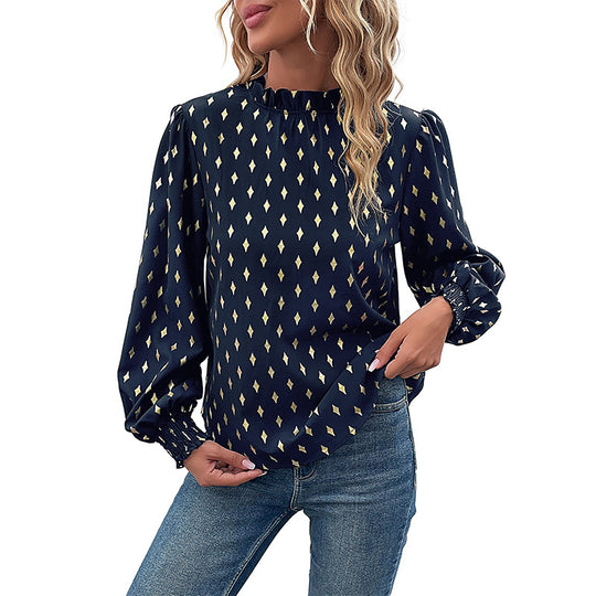 Damen Bluse mit hochwertigem Druck und großzügigen Puffärmeln EB