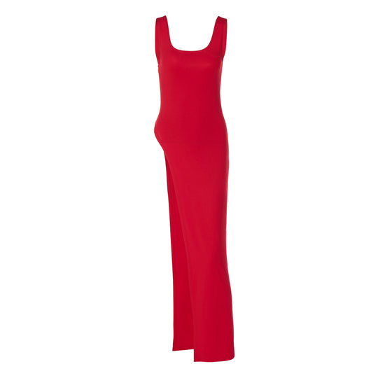 Damen Langarm Maxikleid mit hohem Schlitz EB