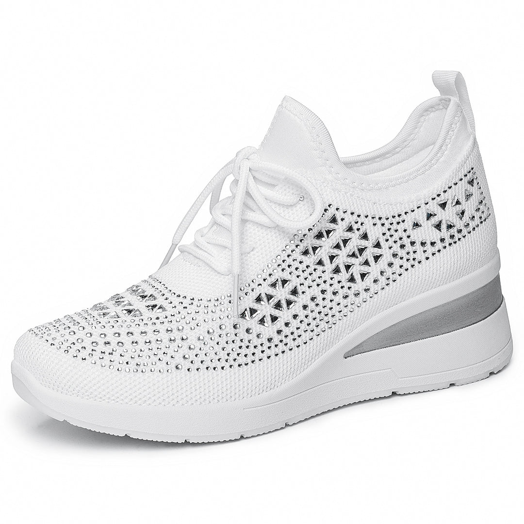 Damen nan Strick-Plateau-Sneaker mit funkelnder Verzierung, sockenähnlichem Einstieg und stoßdämpfender EVA-Zwischensohle EB