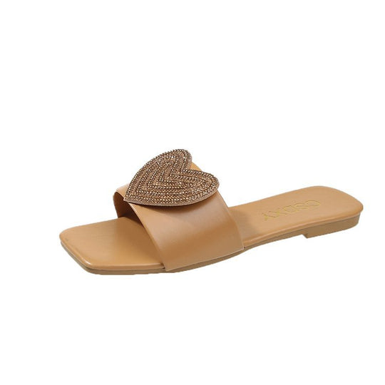 Damen elegante Slipper mit Herz-Applikation und funkelnden Strasssteinen EB