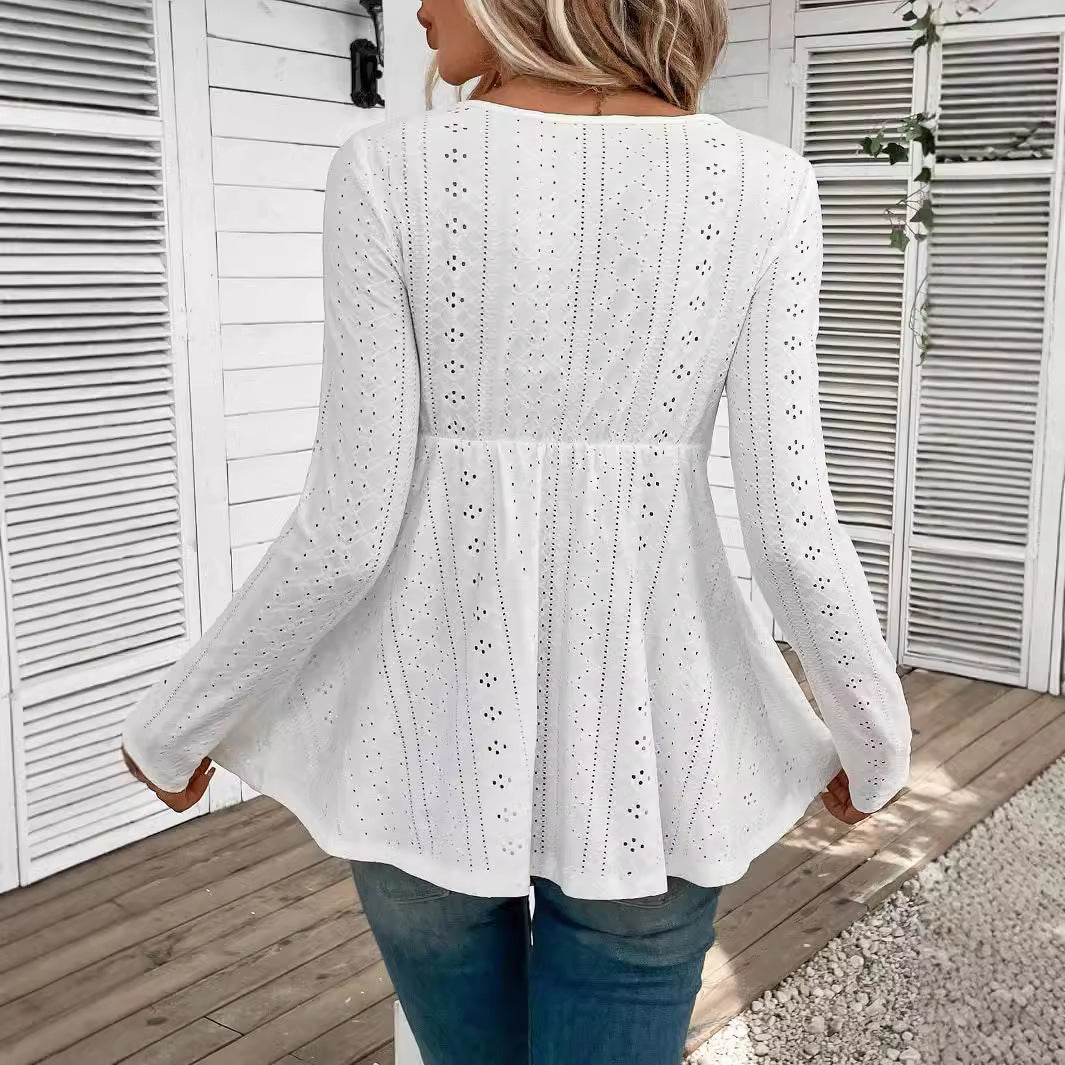 Damen Spitzenbluse mit tiefem V-Ausschnitt und Rüschendetails EB