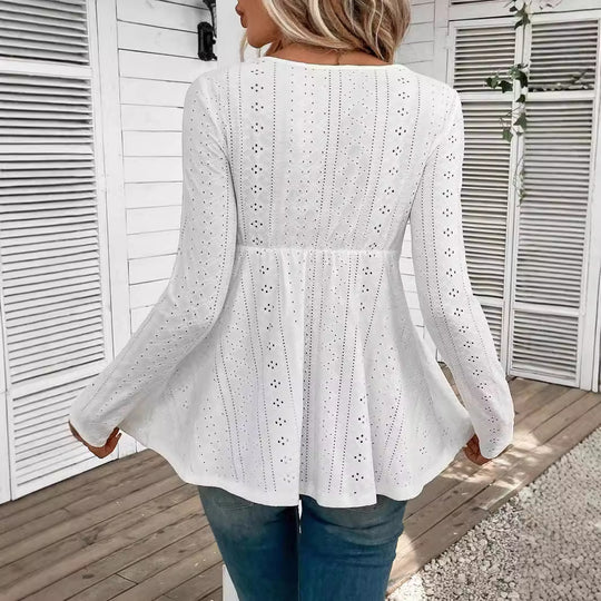 Damen Spitzenbluse mit tiefem V-Ausschnitt und Rüschendetails EB