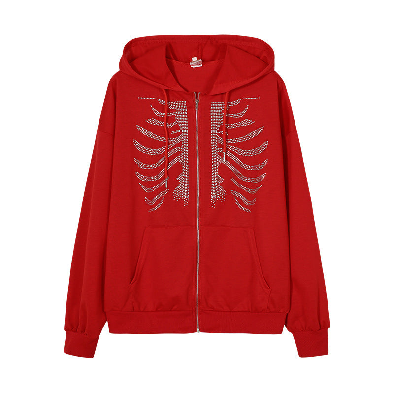 Damen Kapuzenjacke mit einzigartigem Skelett-Design und funkelnden Strasssteinen EB