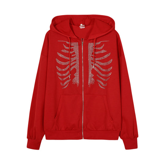 Damen Kapuzenjacke mit einzigartigem Skelett-Design und funkelnden Strasssteinen EB