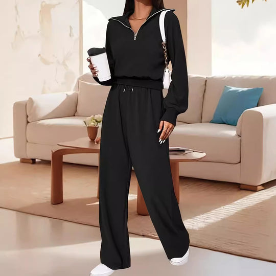 Damen Lässiger Jumpsuit mit Reißverschluss und weitem Bein EB