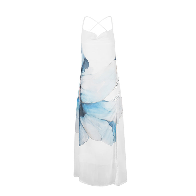 Damen Maxikleid mit zartem Blumenmotiv und spielerischen Spaghettiträgern EB