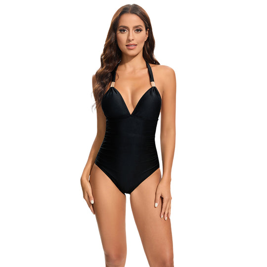 Damen Eleganter Badeanzug mit tiefem V-Ausschnitt und verstellbaren Trägern EB