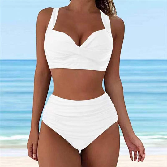 Damen Hochtaillierter Karobikini mit gerafftem Oberteil EB