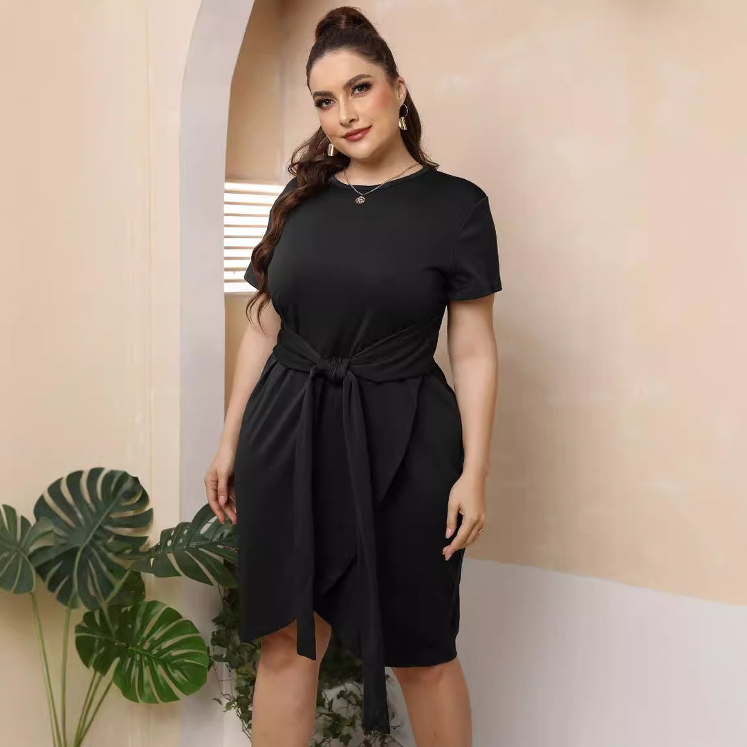 Damen stylisches Wickelkleid mit Taillengürtel EB