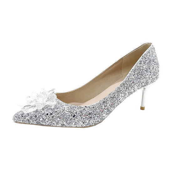 Damen glitzernde High Heels mit eleganter Blütenapplikation EB