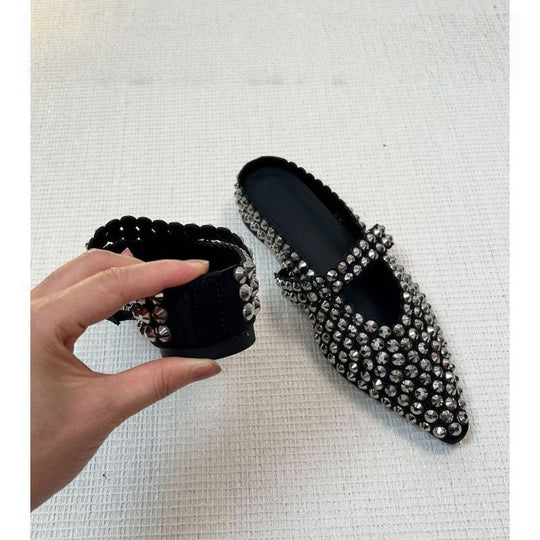 Damen elegante und glamouröse Mules mit Strassverzierungen EB